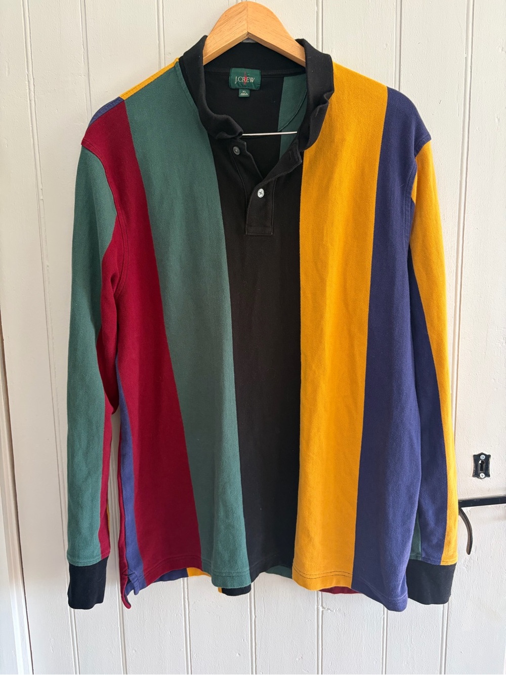 Vintage 90s J.Crew Colorblock Vertical Stripe Polo/Rugby Shirt XL